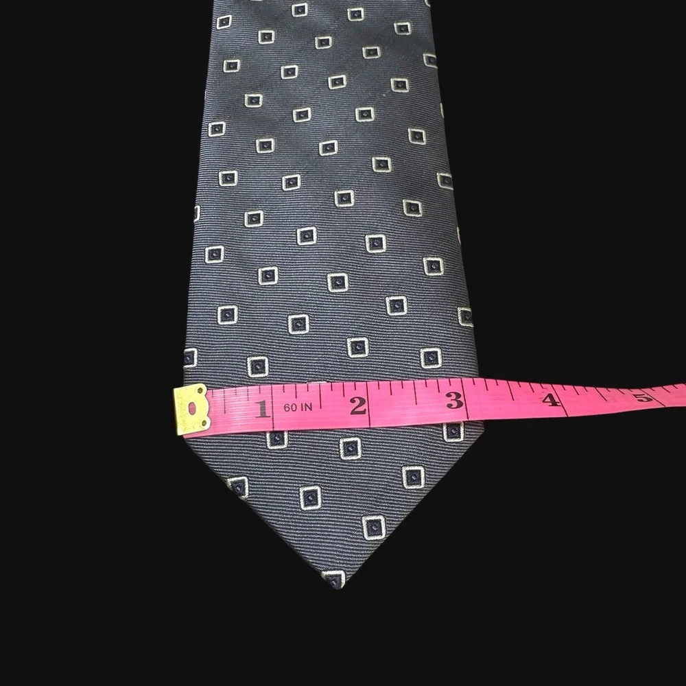 Corneliani Italy Silk Tie Grey Blue Geometric Square Hand Stitched Men Necktie